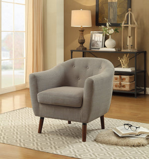 English Elm Beige Mid-Century Accent Chair with Button Tufting, Contoured Back & Cherry Finish Legs for Living Room Comfort B011P182503