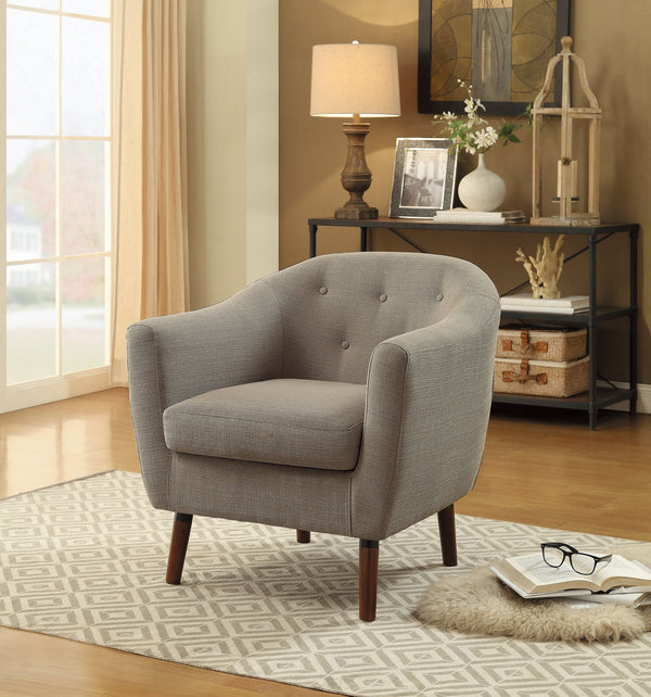 English Elm Beige Mid-Century Accent Chair with Button Tufting, Contoured Back & Cherry Finish Legs for Living Room Comfort B011P182503