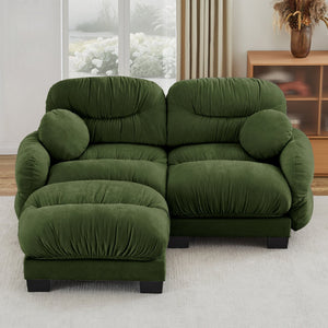 English Elm Pleated Chenille Sectional Sofa with Ottoman Ergonomic Foam Curved Armrests Living Room Green W5656S00047