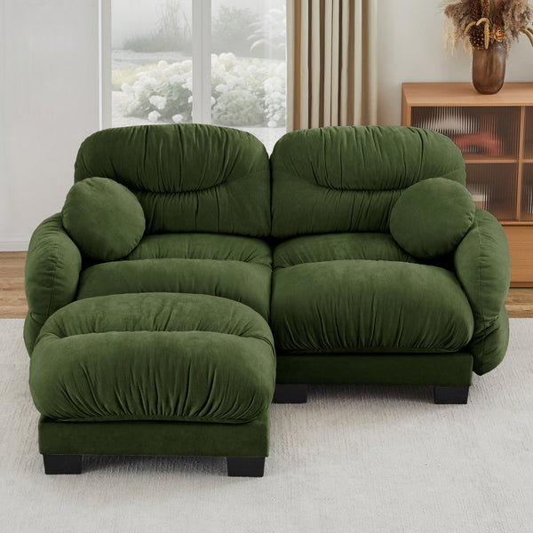 English Elm Pleated Chenille Sectional Sofa with Ottoman Ergonomic Foam Curved Armrests Living Room Green W5656S00047
