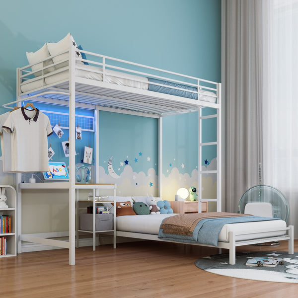 English Elm Metal Twin Over Bunk Bed with Full Guardrail Ladder and Convertible Iron Frame W3752S00005