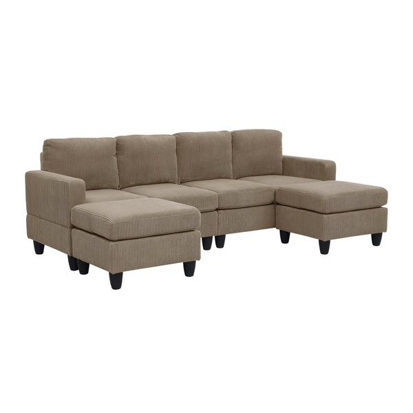 English Elm Savannah Plush Corduroy Modular Sectional Sofa with Ottoman — Customizable Layouts & Padded Comfort Camel B355S00007