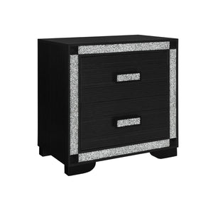 English Elm Soulmarie Solid Wood Nightstand with Spacious Drawers, Geometric Legs, Glitter Detail, Sturdy Contemporary Design Charcoal 29.92 L x 20.28 W x 28.35 H B201P410794