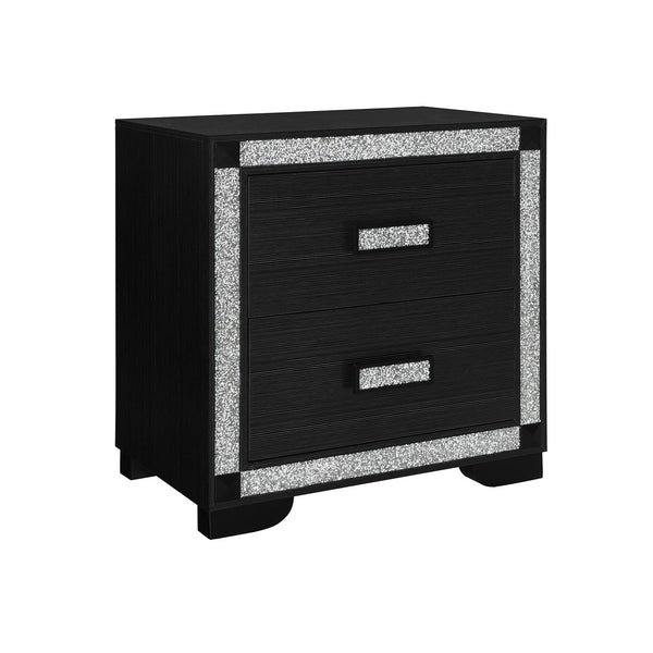 English Elm Soulmarie Solid Wood Nightstand with Spacious Drawers, Geometric Legs, Glitter Detail, Sturdy Contemporary Design Charcoal 29.92 L x 20.28 W x 28.35 H B201P410794