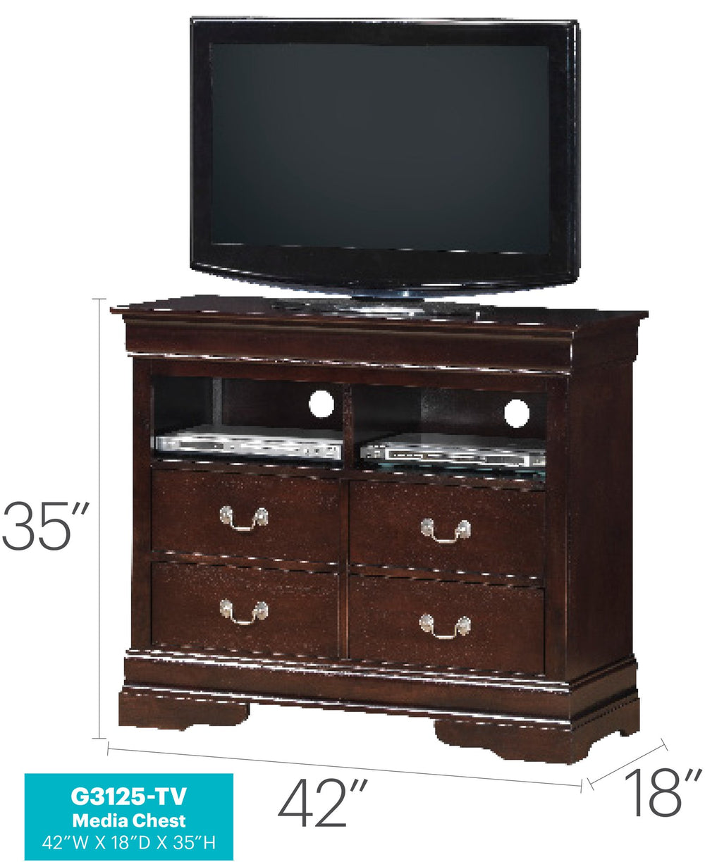 English Elm Louis Classic TV Media Chest with Dovetailed Drawers and Warm Wood Finish for Compact Spaces Cherry 43.2 L x 20.8 W x 39.6 H B078118374