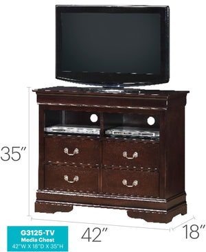 English Elm Louis Classic TV Media Chest with Dovetailed Drawers and Warm Wood Finish for Compact Spaces Cappuccino 43.2 L x 20.8 W x 39.6 H B078118378