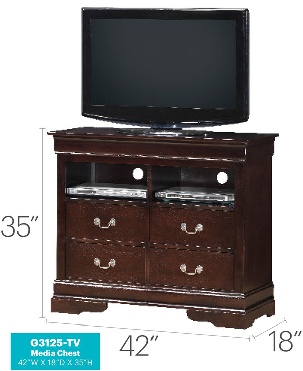 English Elm Louis Classic TV Media Chest with Dovetailed Drawers and Warm Wood Finish for Compact Spaces Cappuccino 43.2 L x 20.8 W x 39.6 H B078118378