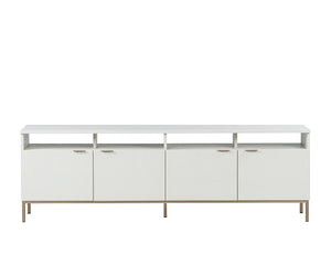 Sunpan Ambrose Modular Media Console & Cabinet - Elegant Oak Design with Stylish Soft Close Doors Champagne Gold / Cream