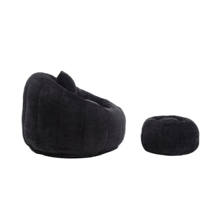 English Elm UNITED Cloud-Luxe Chenille Memory Foam Bean Bag Chair with Ottoman and Pillow for Ultimate Comfort Black W1568P361690