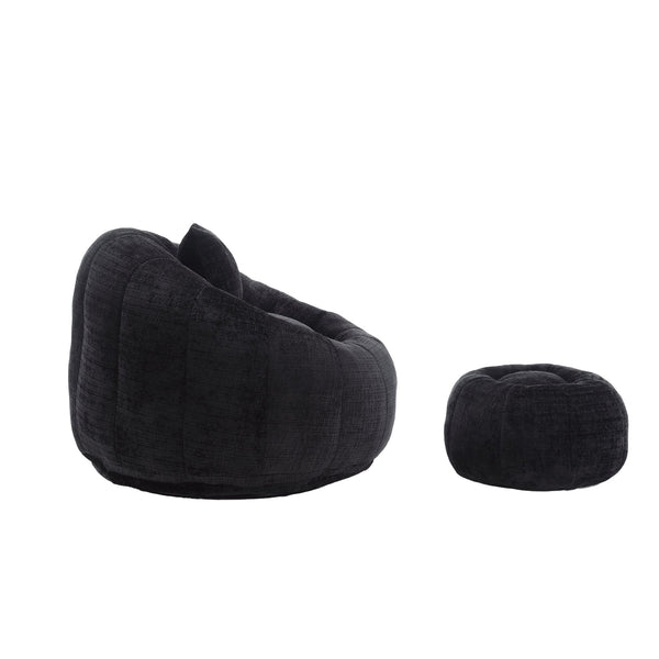 English Elm UNITED Cloud-Luxe Chenille Memory Foam Bean Bag Chair with Ottoman and Pillow for Ultimate Comfort Black W1568P361690