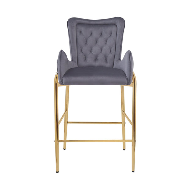 English Elm Christopher Knight Home® - 28.75inch Velvet Counter Height Stool Set of 2 with Tufted Back, Gold Frame & Foam Comfort, 265lb Gray N762P199823E