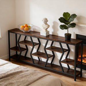 English Elm Hall Console Table Industrial Rustic Two Tier Wood Tone Metal Frame Entryway Sofa T3971P450471