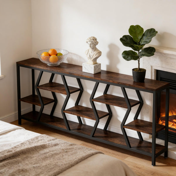 English Elm Hall Console Table Industrial Rustic Two Tier Wood Tone Metal Frame Entryway Sofa T3971P450471