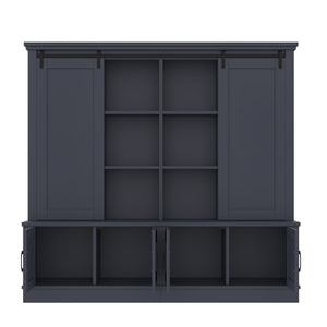 English Elm The Industrial Barn Door Entryway Cabinet with Sliding Rails and 12 Storage Compartments Blue W1580S00272