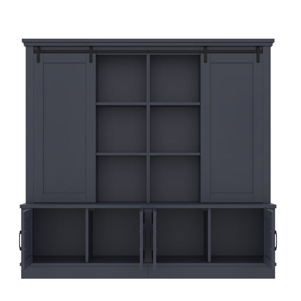 English Elm The Industrial Barn Door Entryway Cabinet with Sliding Rails and 12 Storage Compartments Blue W1580S00272