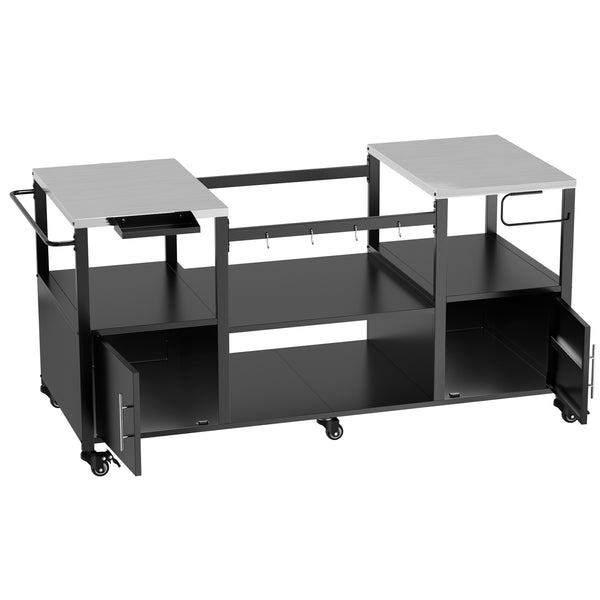 English Elm Outdoor Heavy Duty Steel Kamado Grill Cart with Locking Casters and Storage Boxes W3190P305792