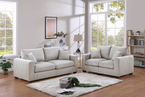 English Elm Classic Corduroy 2pc Sofa Set with Loveseat, Square Arms, Plush Cushions & 2 Throw Pillows - Cozy Modern Appeal Ivory 36 L x 25 W x 28 H B011S01299