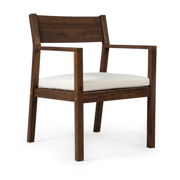 English Elm Trexm Outdoor Acacia Wood Dining Set Seats Six with Umbrella Hole and Cushioned Bench Beige,Mocha TM000028AAP