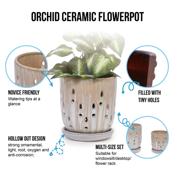 English Elm Set Of 2 Striped Ceramic Flowerpots - Modern 8" Planters With Drainage Holes For Stylish Displays W3273P322552-GIGA