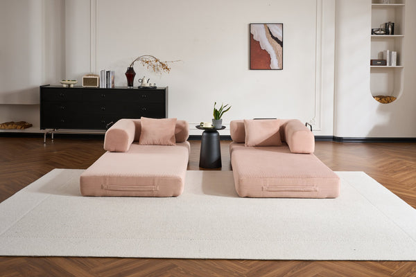 English Elm Convertible Sleeper Sofa Bed Corduroy 4-in-1 Folding Floor Couch with 35D Sponge Support and No-Assembly Pink W3434P378562