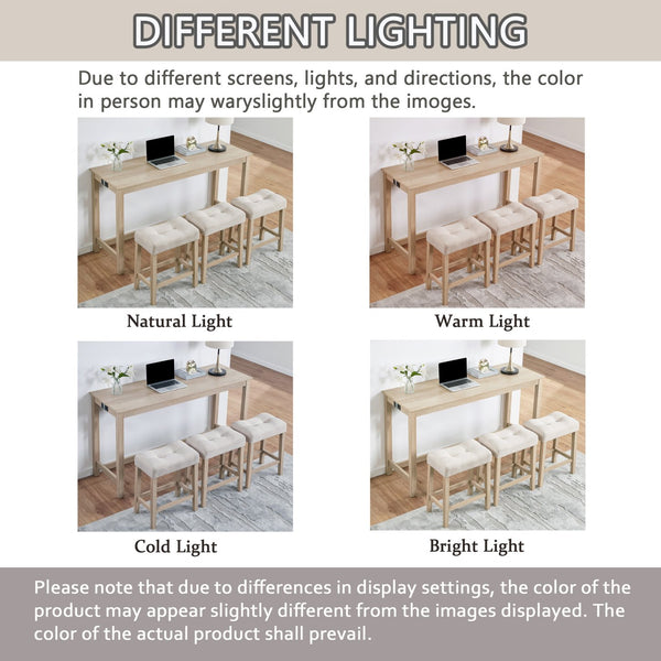 English Elm 4 Rustic Bar Table Set with Built-In Power, USB & Type-C, Water-Resistant Wood Grain Top, 59" L x 35.5" H Light Oak W1998P324485