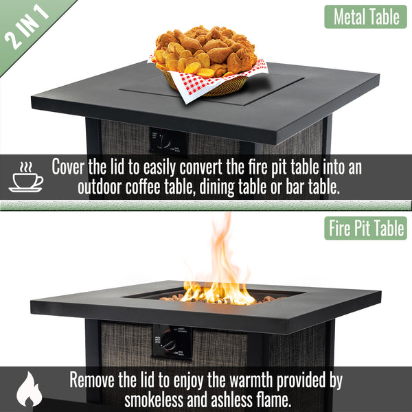 English Elm 28" Propane Gas Fire Pit Table - 50,000 Btu Steel Outdoor Heater For Patio, Garden & Deck Fun! W853P293852