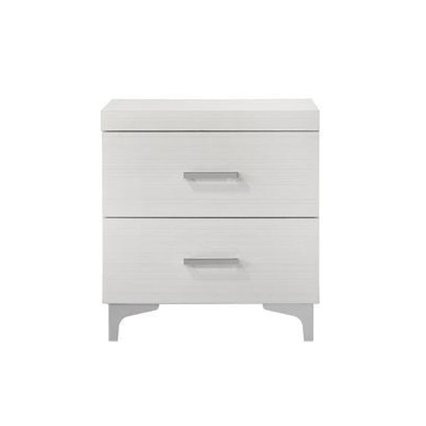 English Elm 2 Drawer Nightstand with Metal Legs White Finish — Sleek Modern Bedside Storage, Compact 2-Drawer Design for Small Spaces and Stylish Organization B016P316022