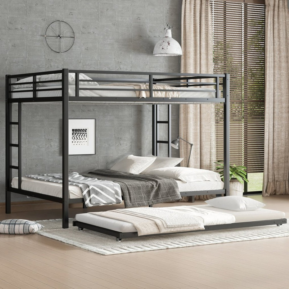 English Elm Queen Metal Bunk Bed With Twin Trundle - Stylish Space-Saving Solution For Shared Bedrooms Or Guests W1580S00131-GIGA