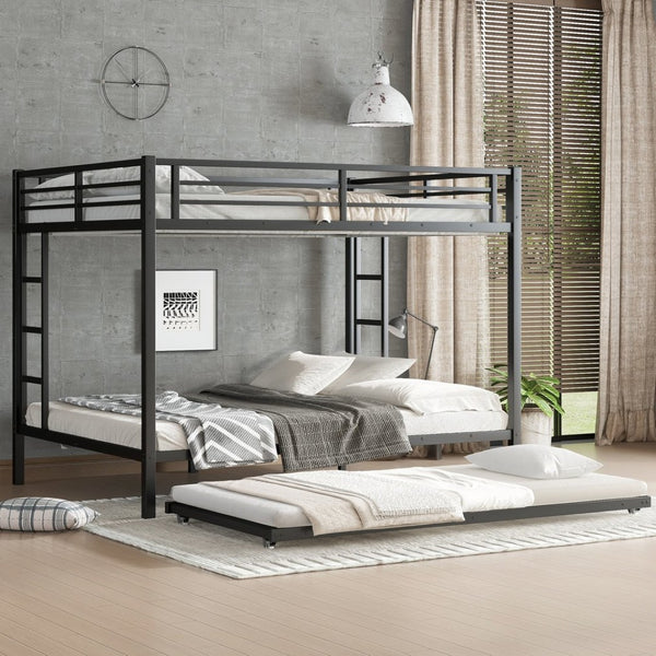 English Elm Queen Metal Bunk Bed With Twin Trundle - Stylish Space-Saving Solution For Shared Bedrooms Or Guests W1580S00131-GIGA