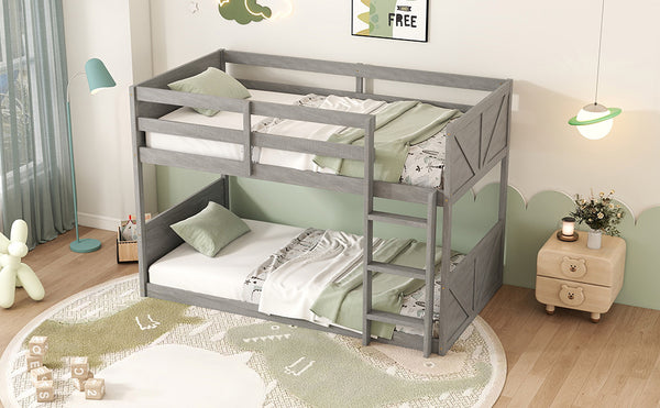 English Elm Twin Over Rubberwood Bunk Bed Convertible with Storage Drawers and Safety Rails Antique White W504S00285
