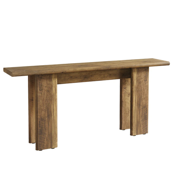 English Elm 2-tier Industrial Console Table Rustic Wood and Black Metal Frame Entryway Sofa T3971P460559