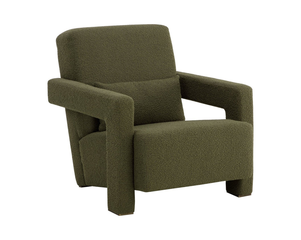 Sunpan FORESTER Lounge Chair - Sculptural Copenhagen Olive Design with Plush Comfort & Antique Gold Base 110380