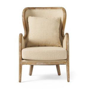 English Elm Christopher Knight Home® - CRENSHAW Beige Fabric Wing Chair with Oak Frame — High-Back Cozy Armchair for Living Room Comfort 56614.00
