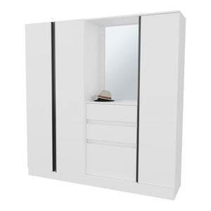 English Elm Canyon Modern Wardrobe Organizer with Mirror, Double Hanging Rods, Drawers & Open Shelves White B128S00180