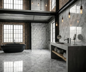 English Elm Hexagon Carrara Gray Polished Marble Floor Wall Tile Spa Inspired Natural Stone W1696P262337