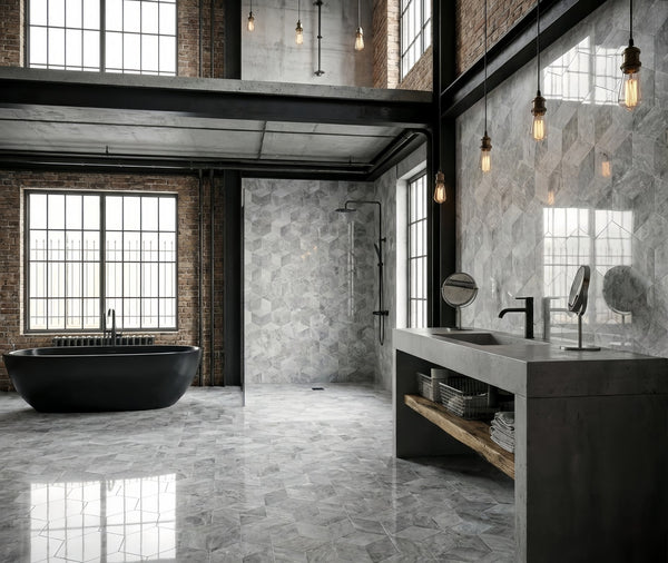 English Elm Hexagon Carrara Gray Polished Marble Floor Wall Tile Spa Inspired Natural Stone W1696P262337