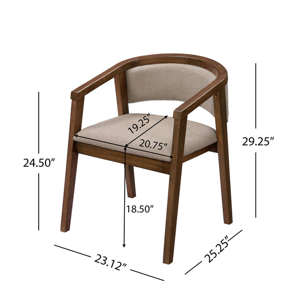 English Elm Christopher Knight Home® - U-shaped Mid-Century Dining Chair with Armrests, Bouclé Upholstery, High-Density Foam Comfort khaki,Walnut N771P331338T