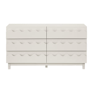 English Elm 60" Wave Front Six Drawer Dresser Sculptural Engineered Wood Media Console for Bedroom Ivory N739S0000011W
