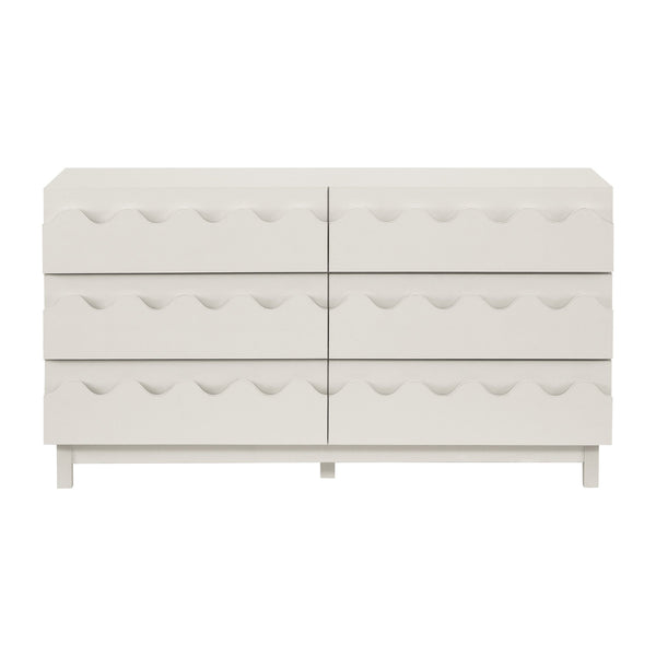English Elm 60" Wave Front Six Drawer Dresser Sculptural Engineered Wood Media Console for Bedroom Ivory N739S0000011W