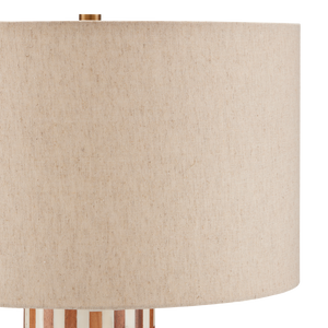 Tia Table Lamp - Elegant White Bone & Wood Design with Natural Linen Shade, Antique Brass Finish