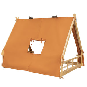 English Elm Twin Cabin Bed with Detachable Tent Skylight and Woodland Deer Antler Accents Brown N708P356717D