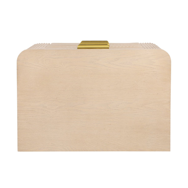 English Elm Mid-century Fluted 3 Drawer Nightstand with Gourd Legs and Gold Tone Handles for Bedroom Champagne N761P285712E
