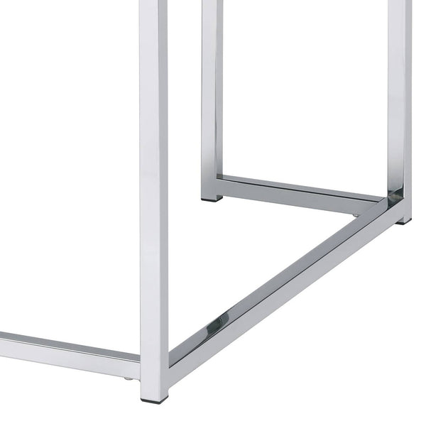 English Elm Chafik Natural Oak Coffee Table with Chrome Sled Base, Sleek Veneer Top & Metal Apron Trim B2726P256212