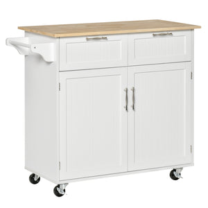 English Elm HOMCOM 41" Rolling Kitchen Island Cart with Rubberwood Top, Drawers, Shelves & Locking Casters W2225P173897