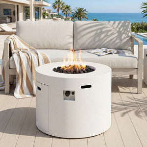 English Elm 31" Round Mgo Concrete Propane Fire Pit 40000 Btu Outdoor Patio Entertaining N772P390486W