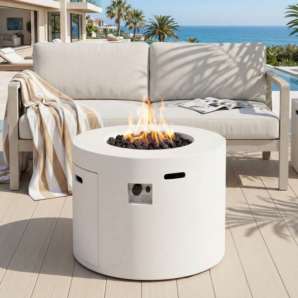 English Elm 31" Round Mgo Concrete Propane Fire Pit 40000 Btu Outdoor Patio Entertaining N772P390486W