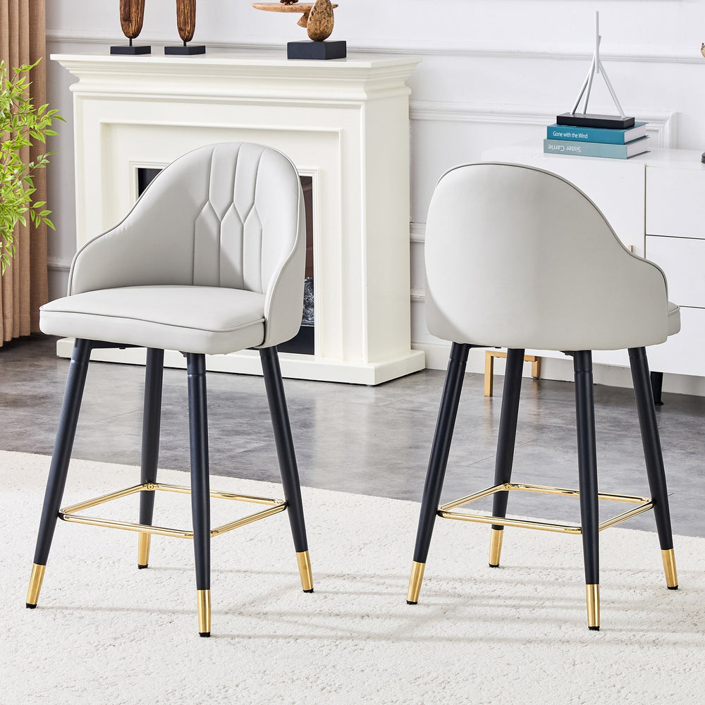 English Elm Set of 2 Pu Leather Barstools with Gold Footrest Curved Back for Kitchen Island Black,Light Gray W1151P383771