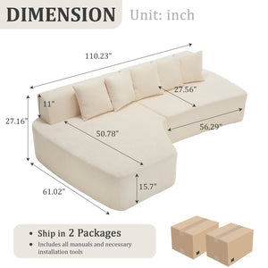 English Elm Compression Sectional Couch with Corduroy Upholstery, Deep-Seated Modular L-Shaped Sleeper Sofa, No-Assembly Comfort and Stability Ivory W1249S00005