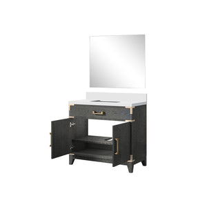 English Elm Black Oak Single Bath Vanity Set With White Quartz Countertop & 34” Mirror - Modern Elegance For Your Space B2731S02126