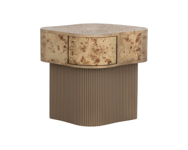 Sunpan FERN Nightstand - Unique Burl Veneer Accent with Seamless Storage, Textured Base & Modern Design 112159